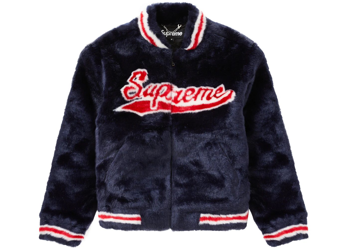 Supreme Faux Fur Varsity Jacket Navy