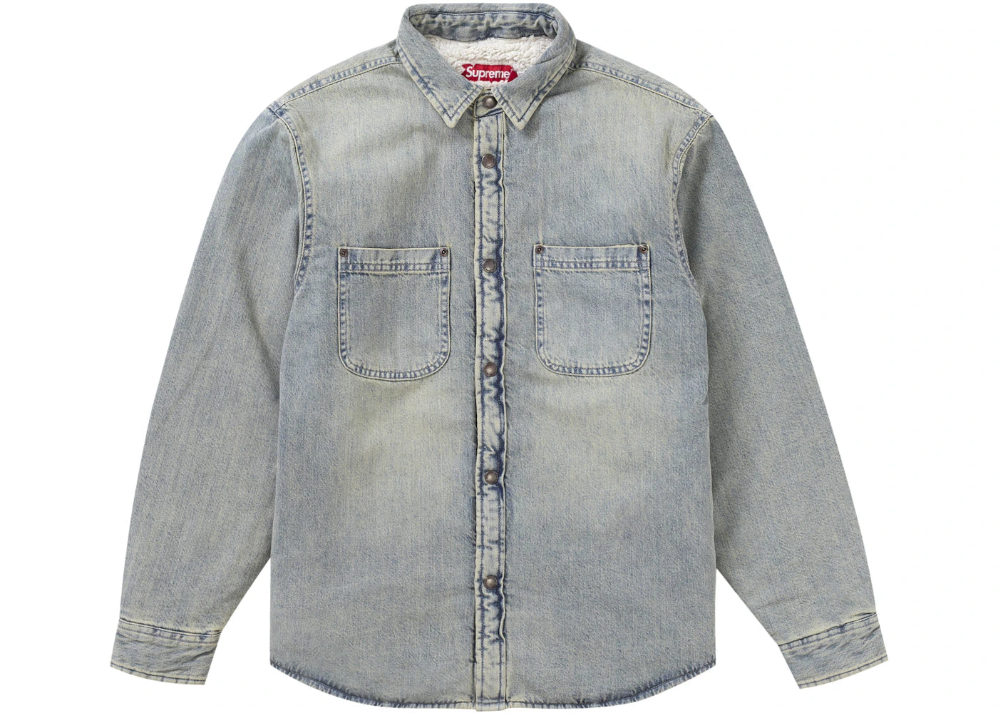 Supreme Faux Shearling Lined Work Shirt Washed Indigo Denim
