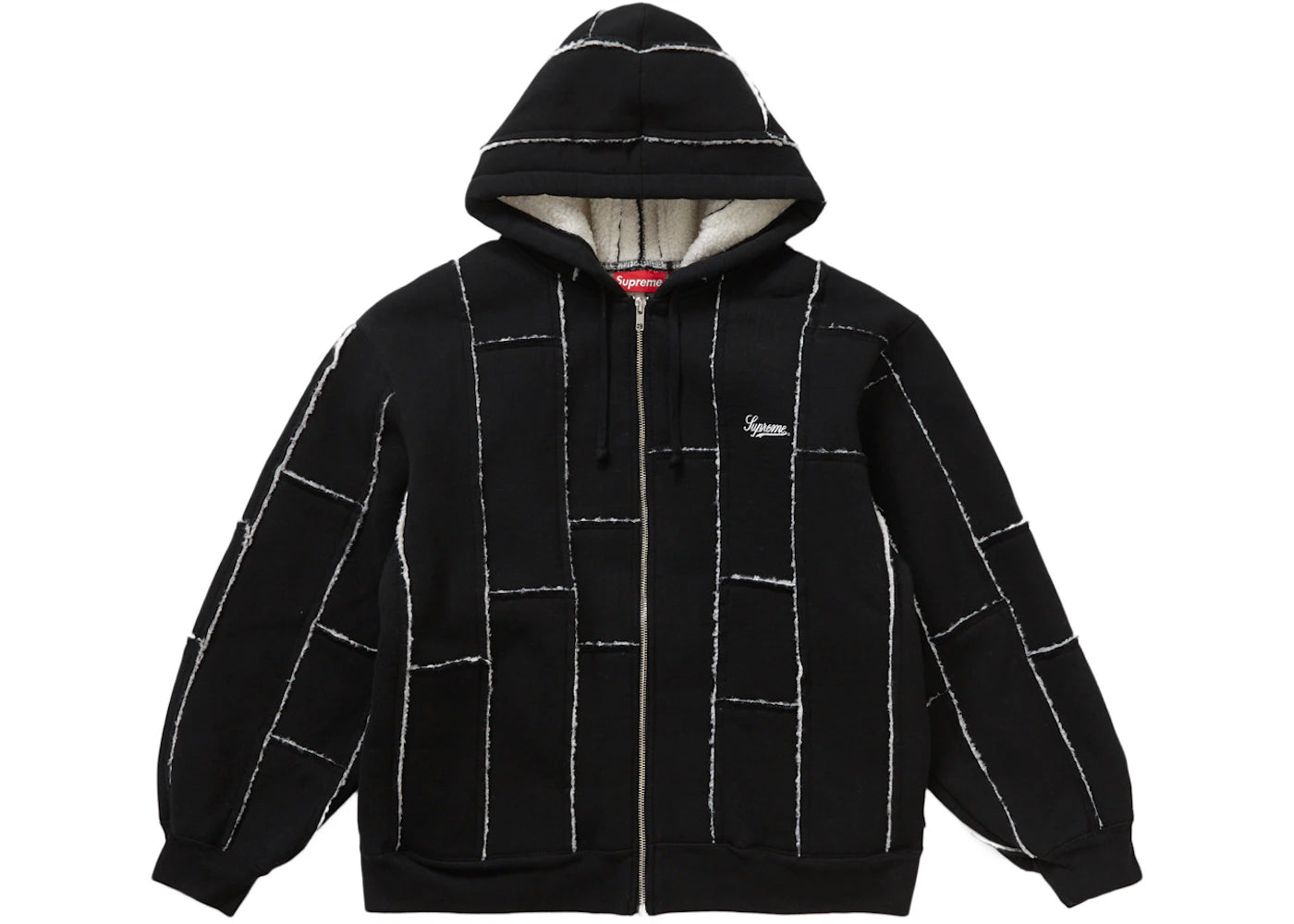 Supreme Faux Shearling Zip Up Hooded Sweatshirt Black