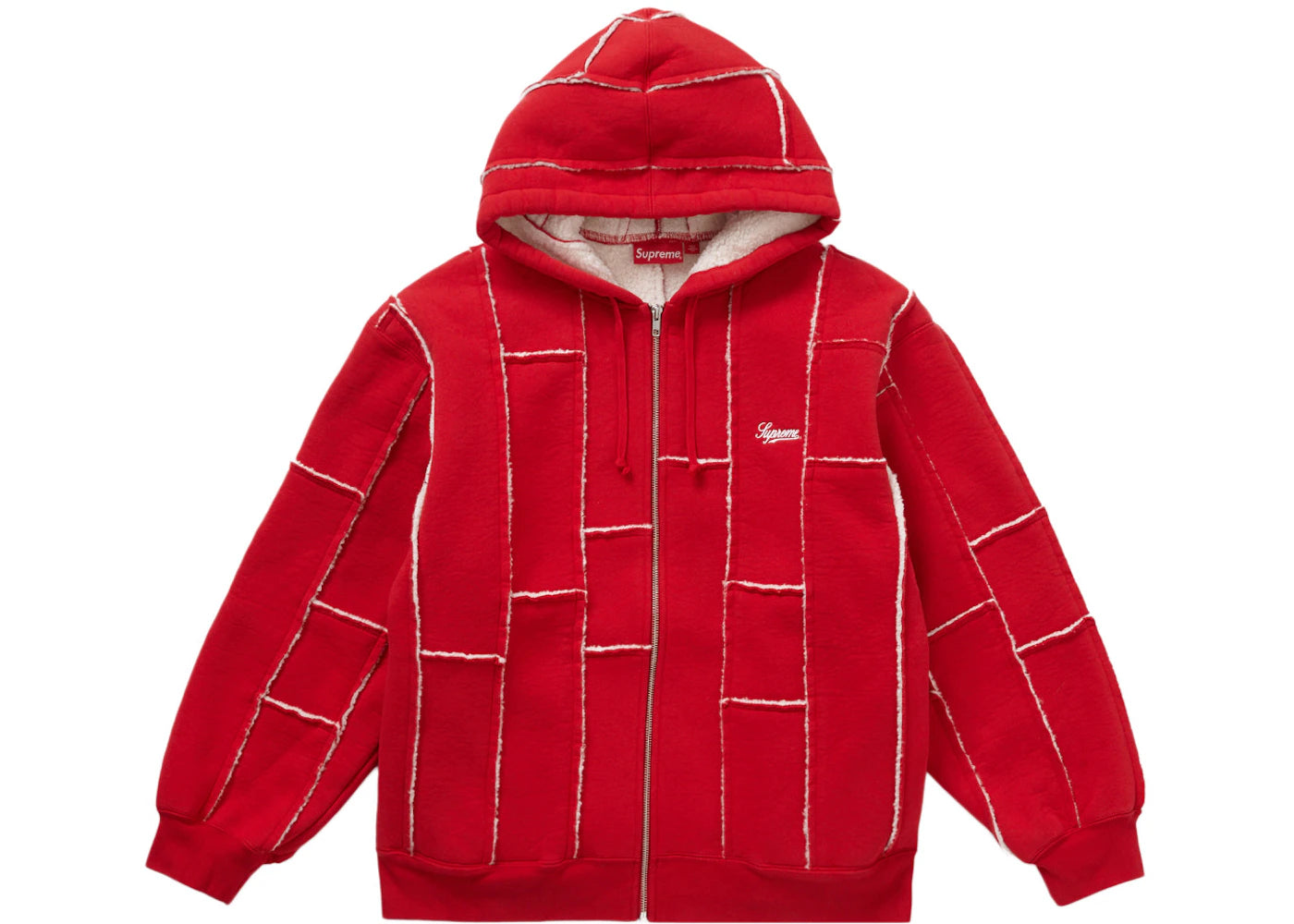 Supreme Faux Shearling Zip Up Hooded Sweatshirt Red