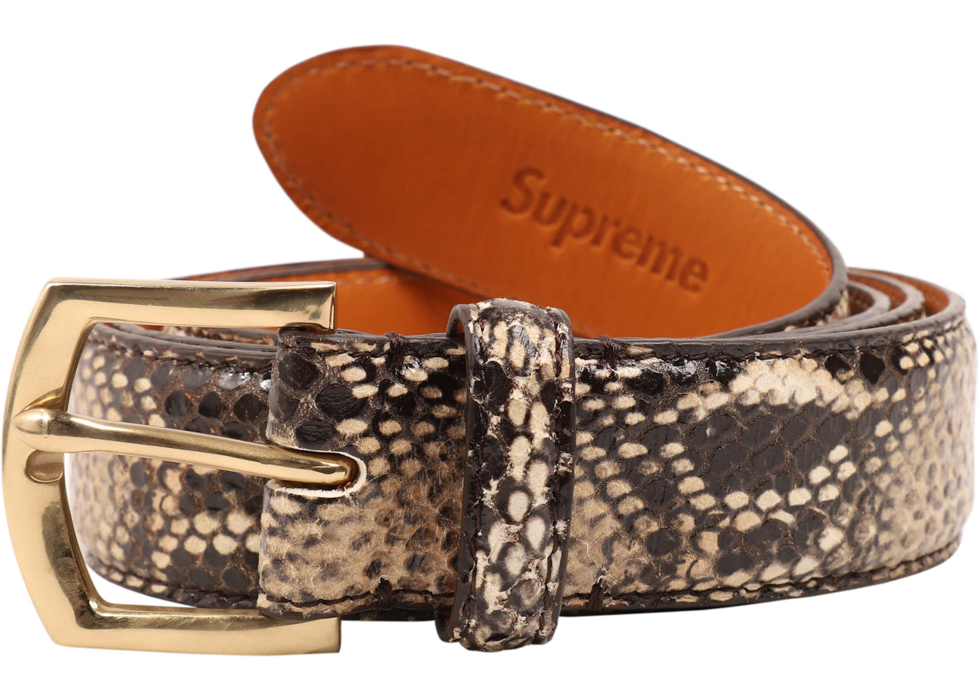 Supreme Faux Snakeskin Belt Tan