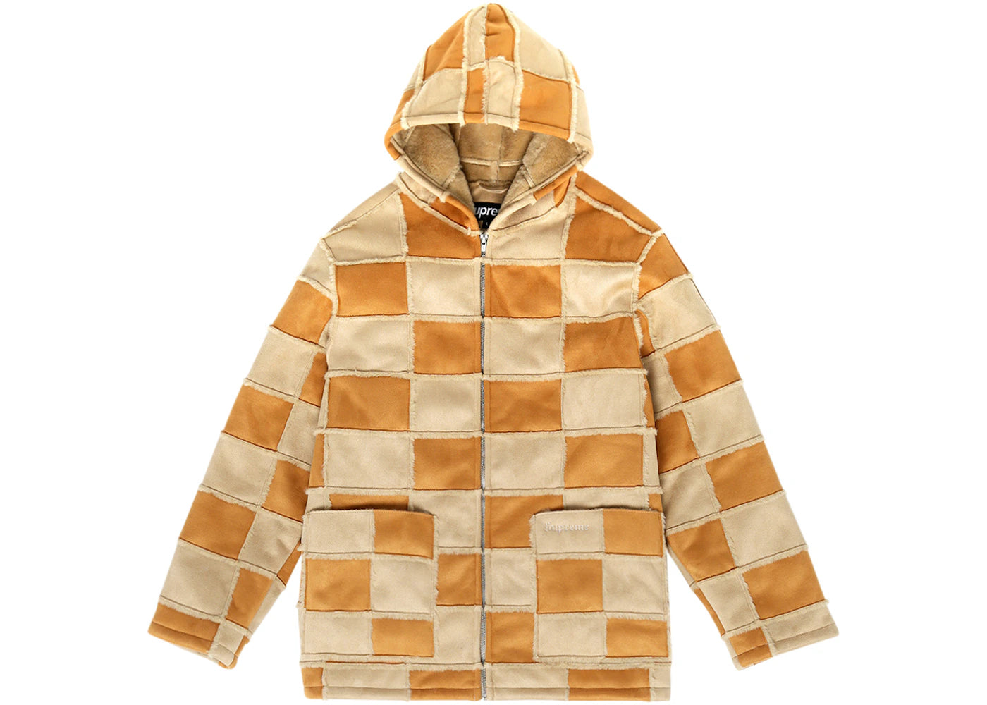 Supreme Faux Suede Patchwork Hooded Jacket Tan