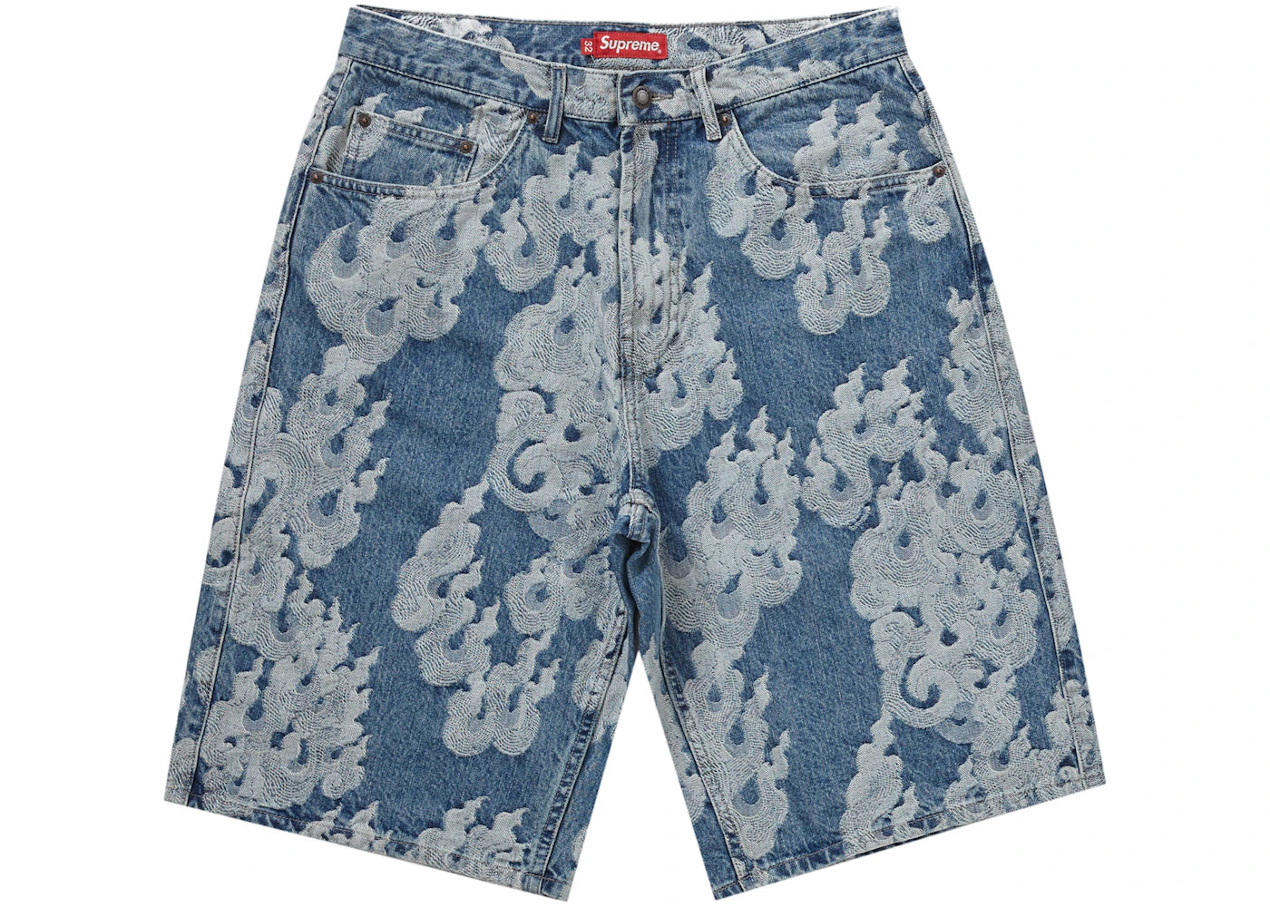 Supreme Flames Jacquard Baggy Denim Short Washed Indigo