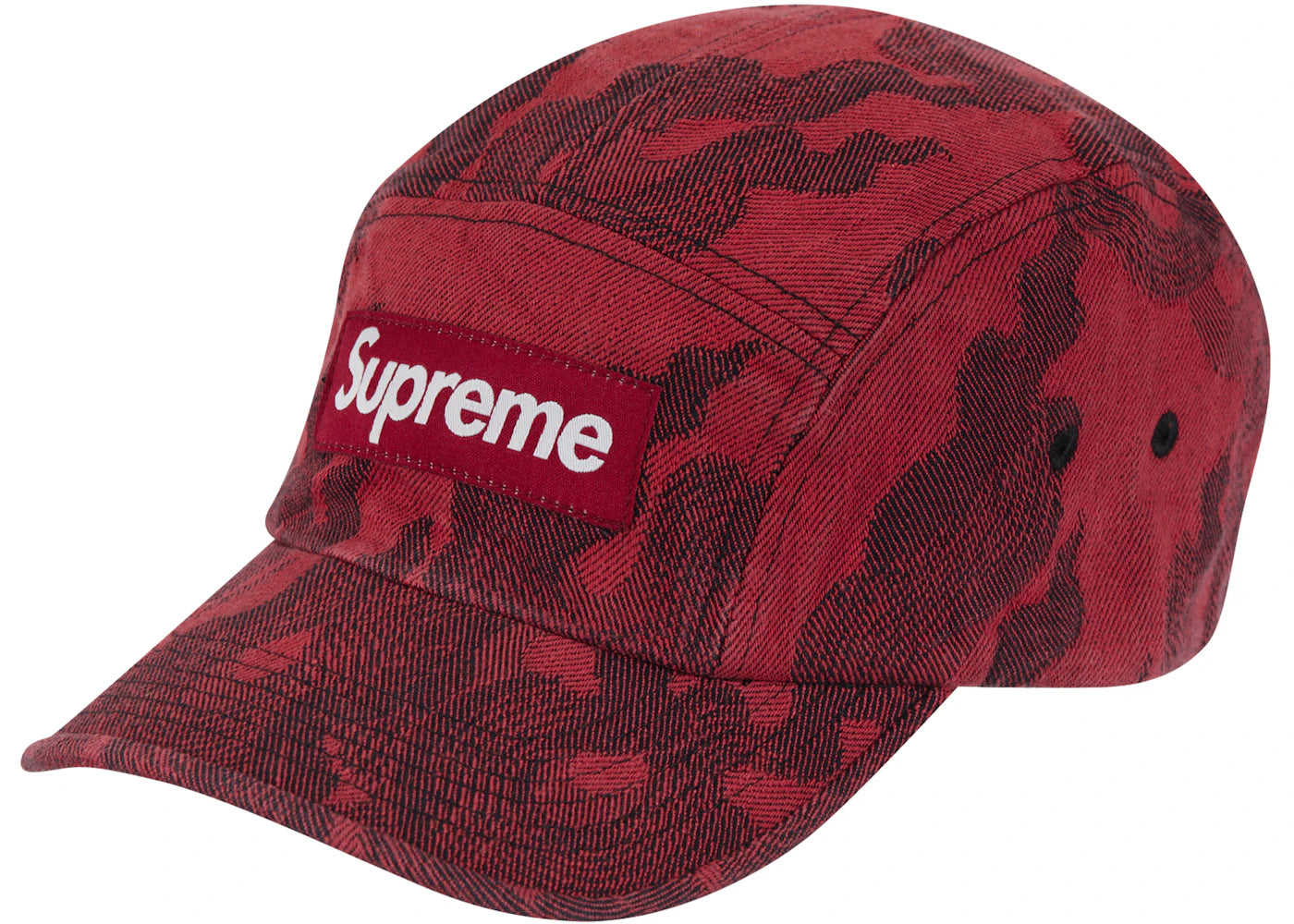 Supreme Flames Jacquard Denim Camp Cap Washed Red