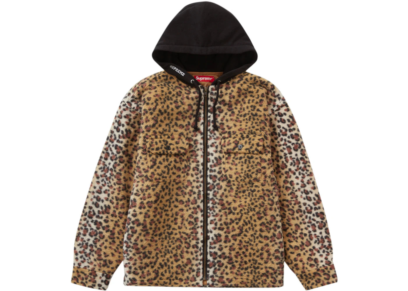 Supreme Fleece Zip Up Hooded Shirt Brown Leopard