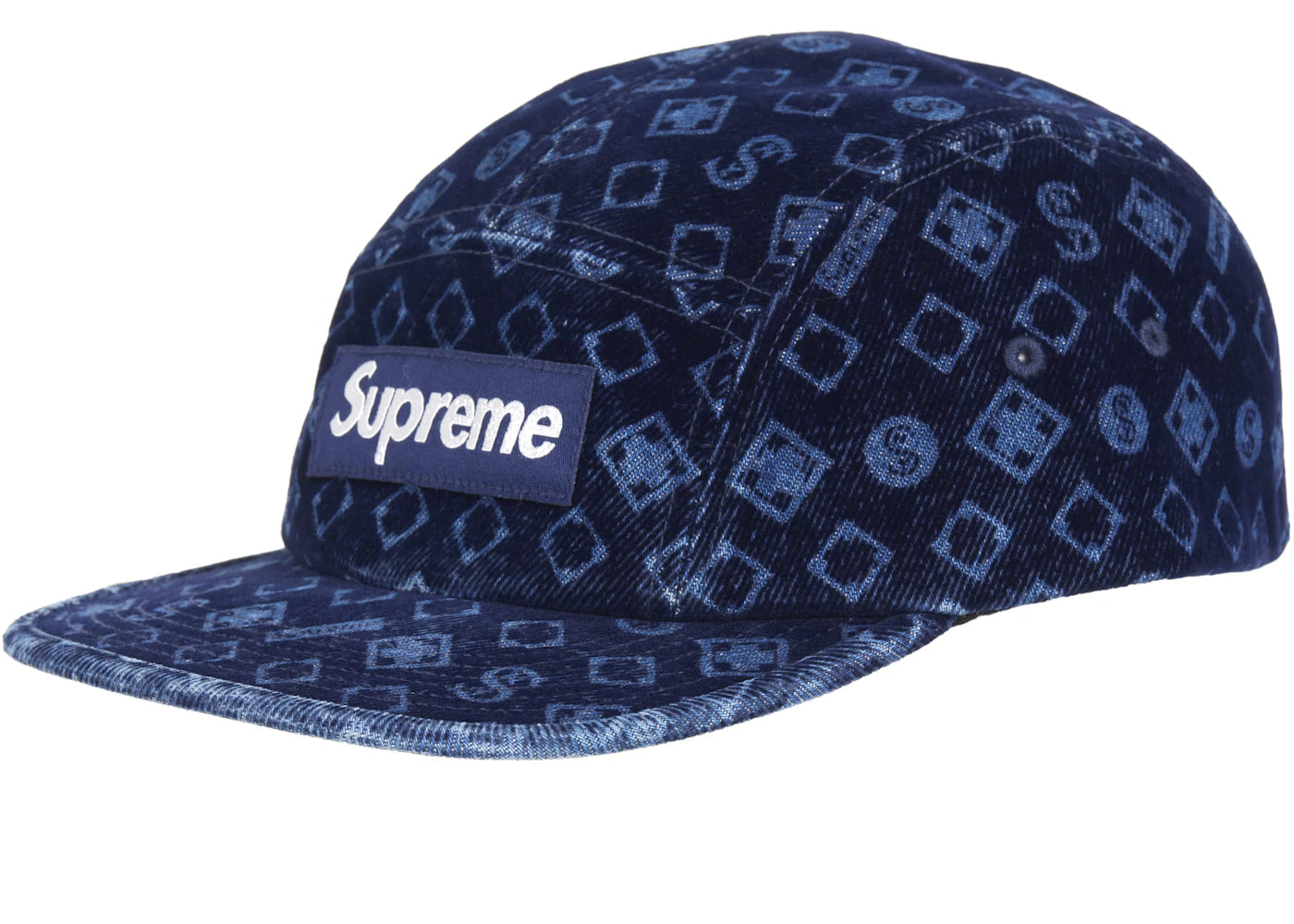 Supreme Flocked Denim Camp Cap Blue
