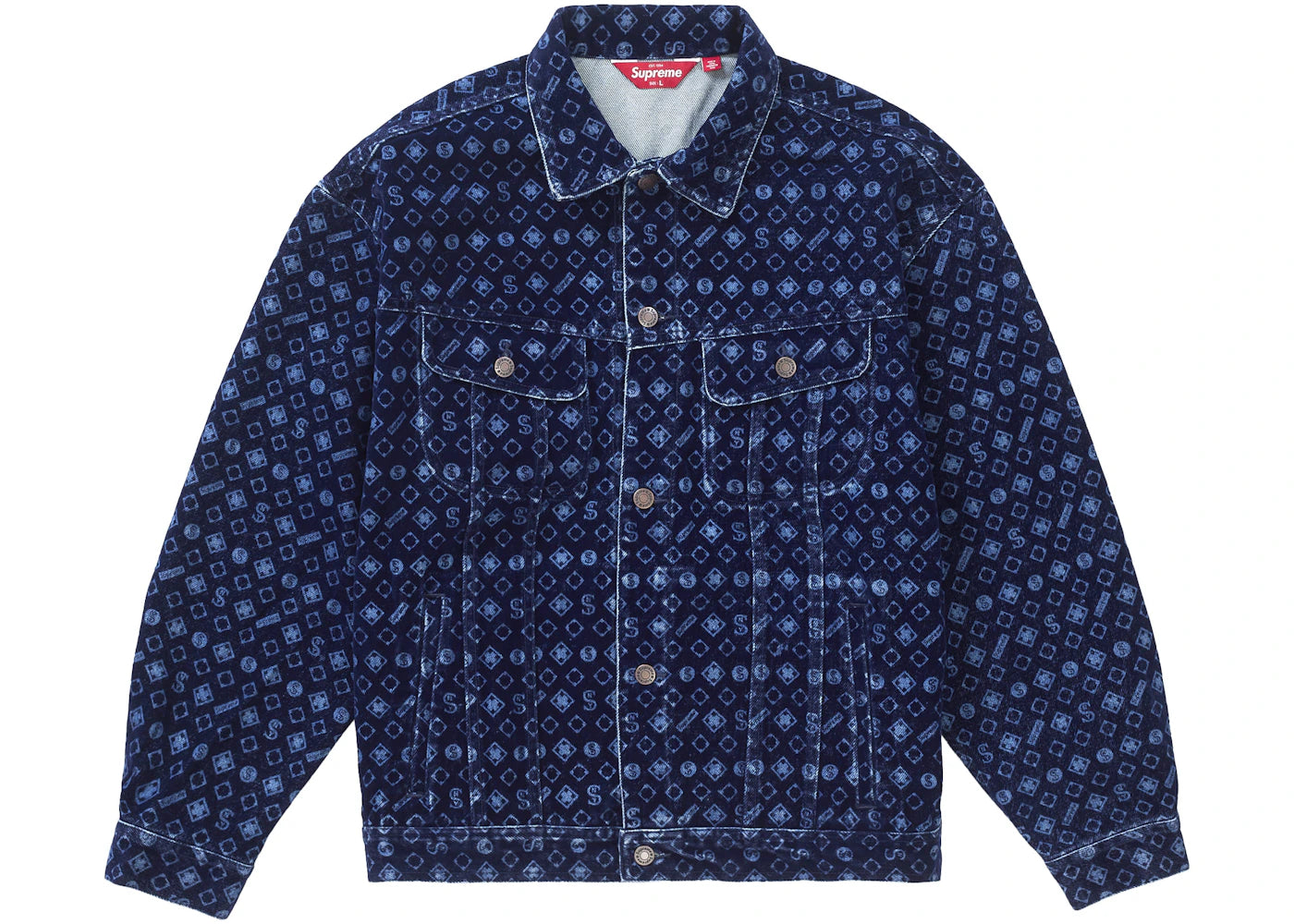 Supreme Flocked Denim Trucker Jacket Blue