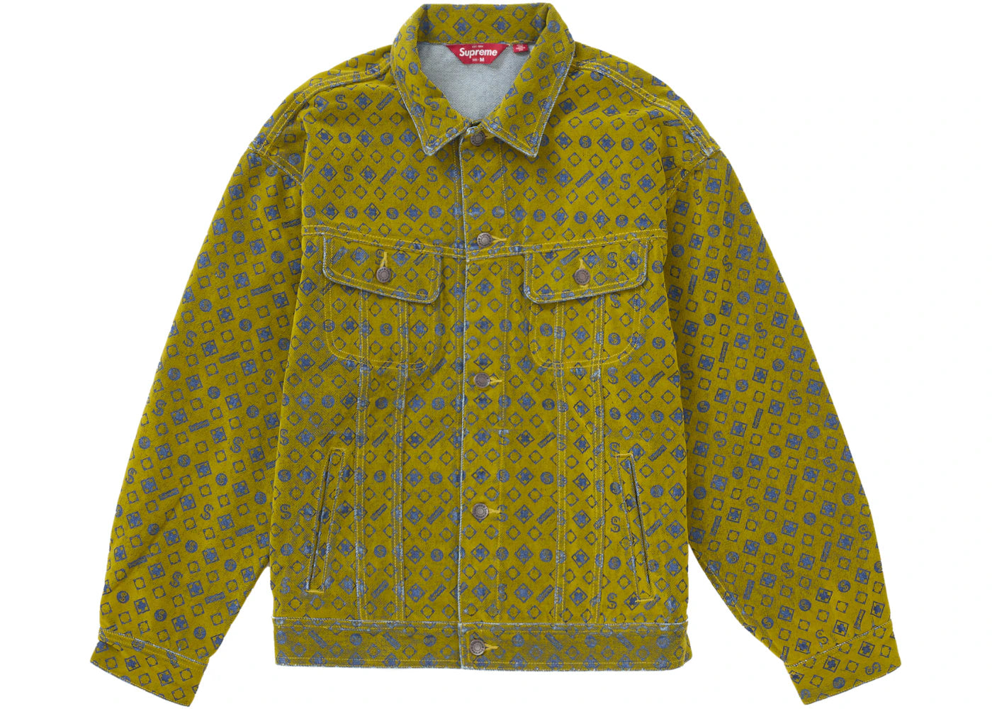 Supreme Flocked Denim Trucker Jacket Mustard