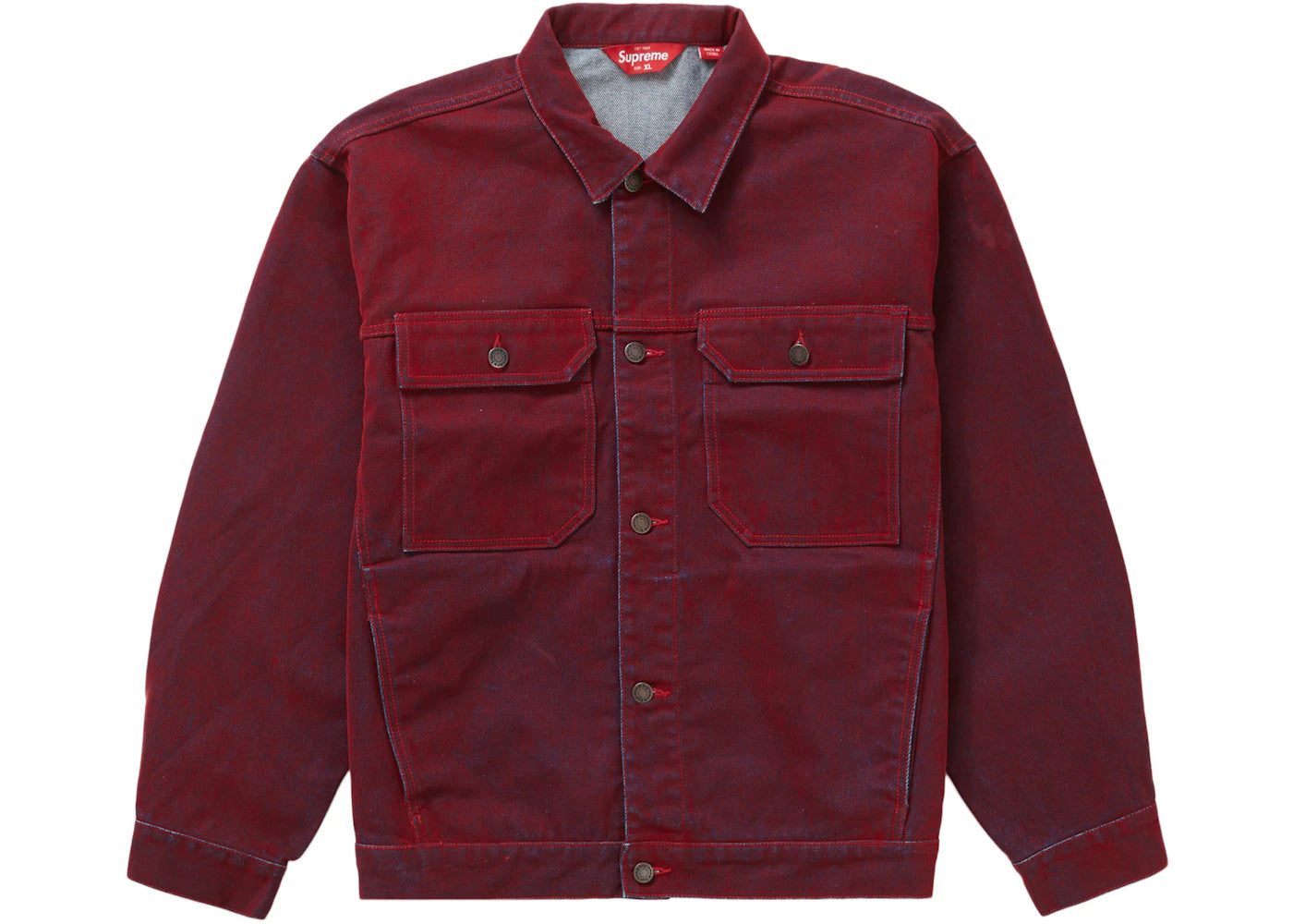 Supreme Flocked Denim Trucker Jacket Red