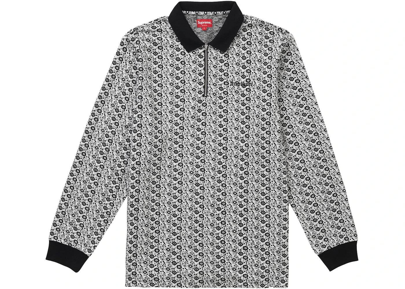 Supreme Floral Jacquard Zip L/S Polo Black
