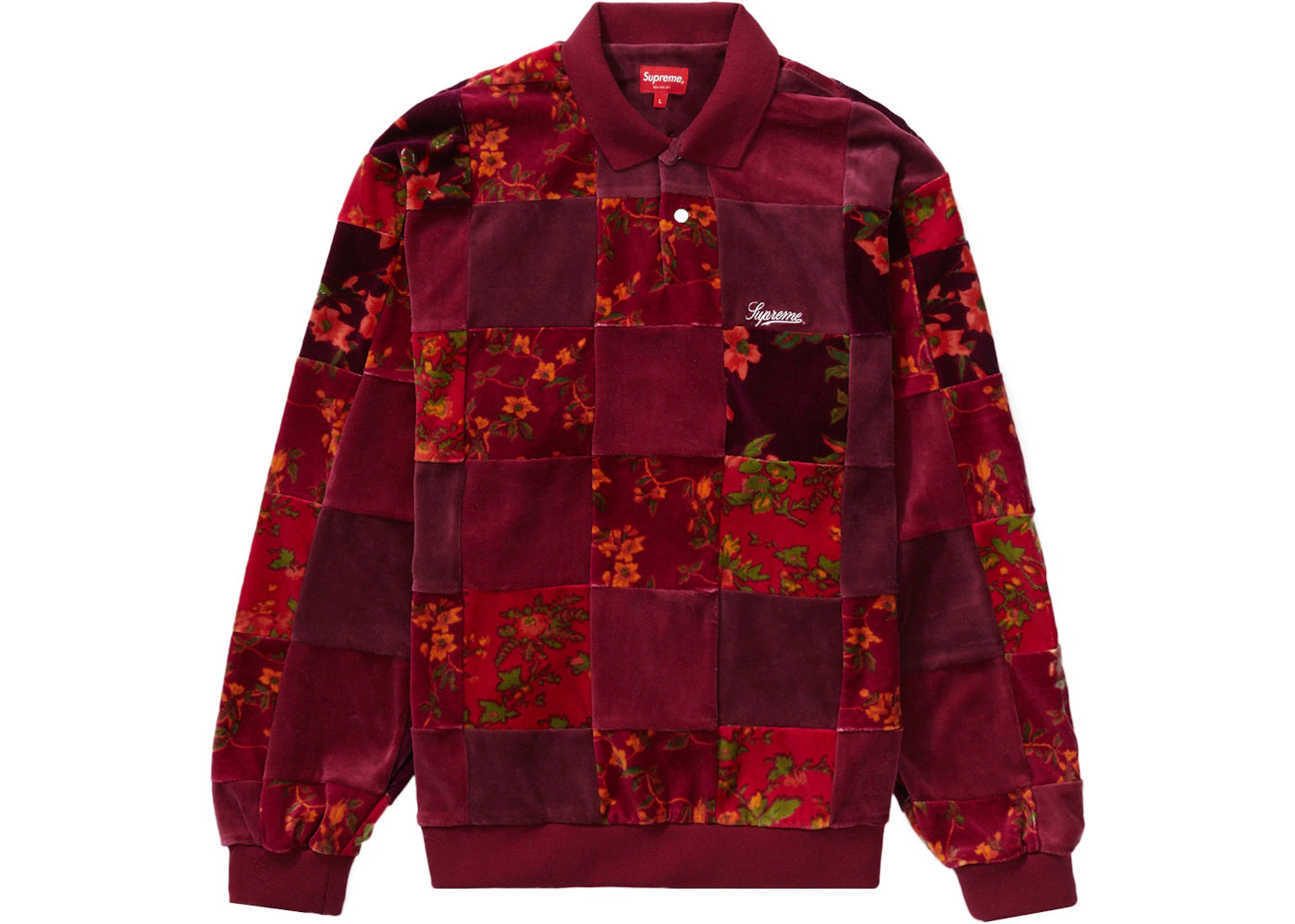 Supreme Floral Patchwork Velour L/S Polo Cardinal