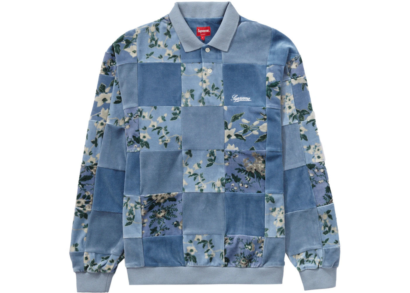 Supreme Floral Patchwork Velour L/S Polo Slate