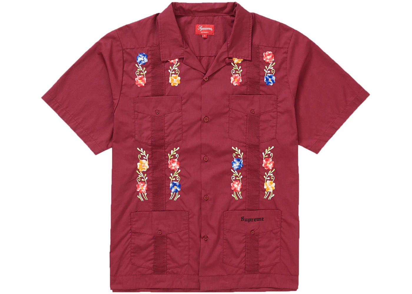 Supreme Flowers Guayabera S/S Shirt Maroon