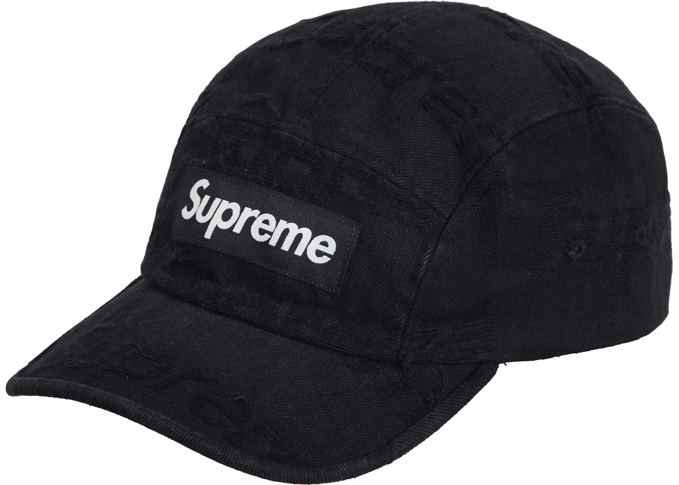 Supreme Frayed Logos Denim Camp Cap Black