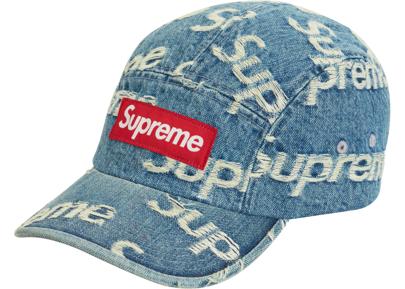 Supreme Frayed Logos Denim Camp Cap Blue