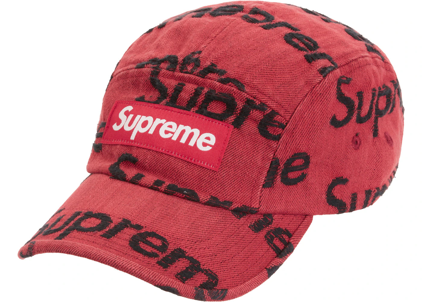 Supreme Frayed Logos Denim Camp Cap Red