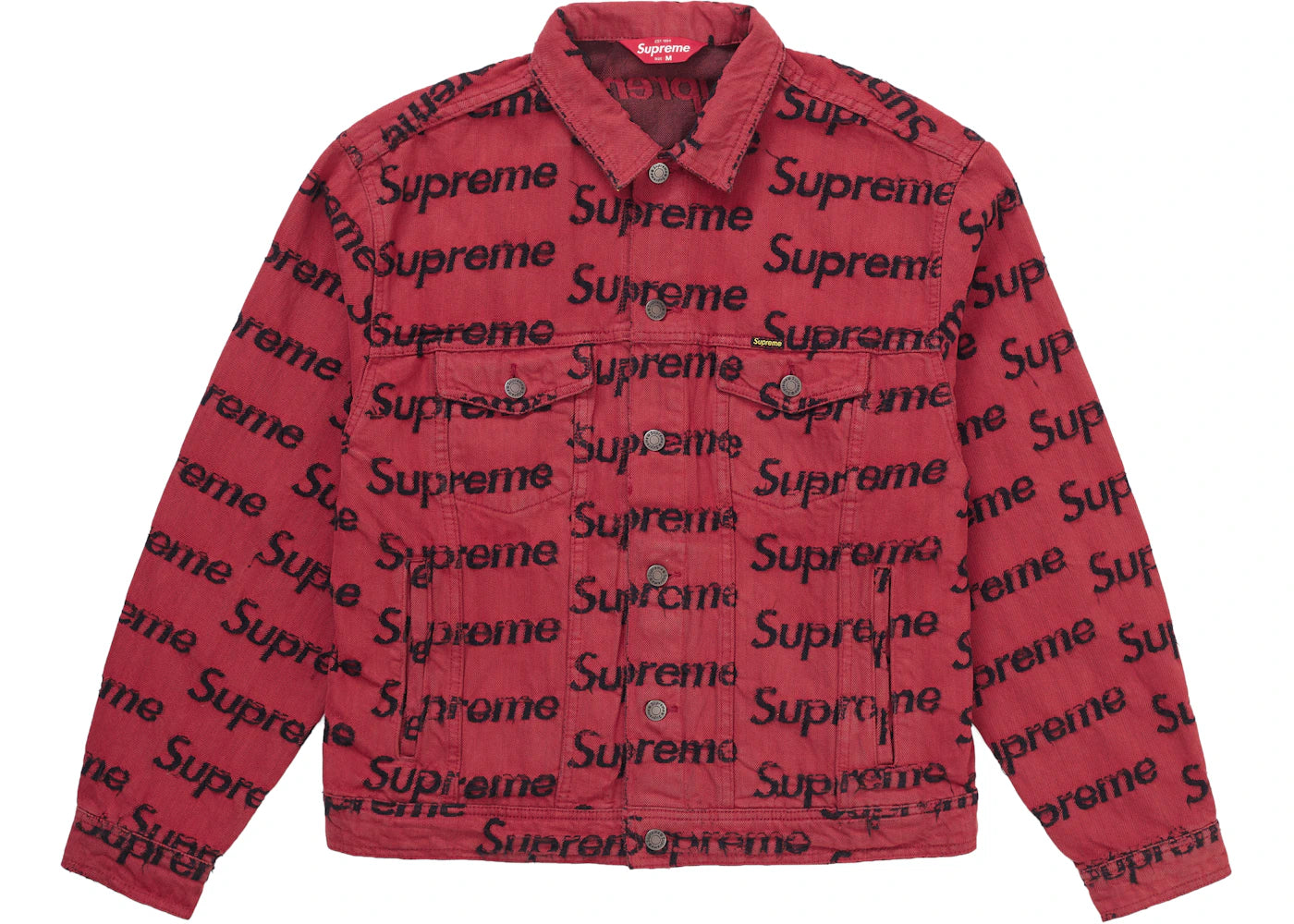 Supreme Frayed Logos Denim Trucker Jacket Red