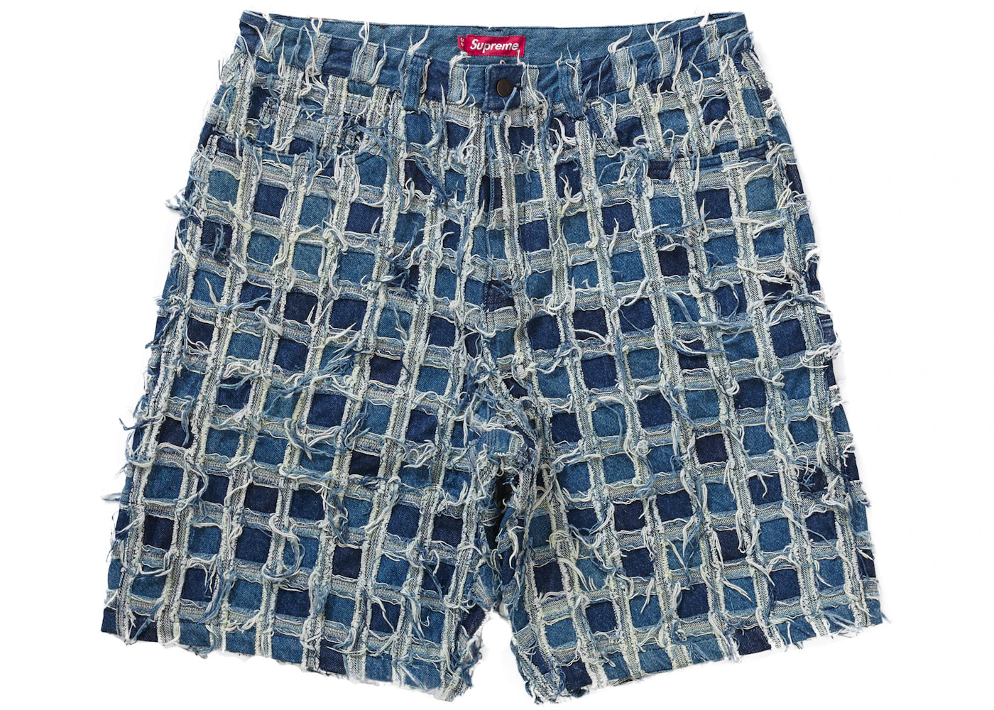 Supreme Frayed Patchwork Baggy Denim Short Washed Blue