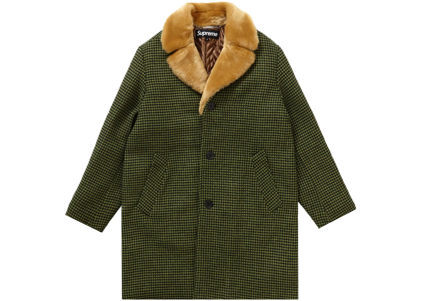 Supreme Fur Collar Car Coat Green Houndstooth