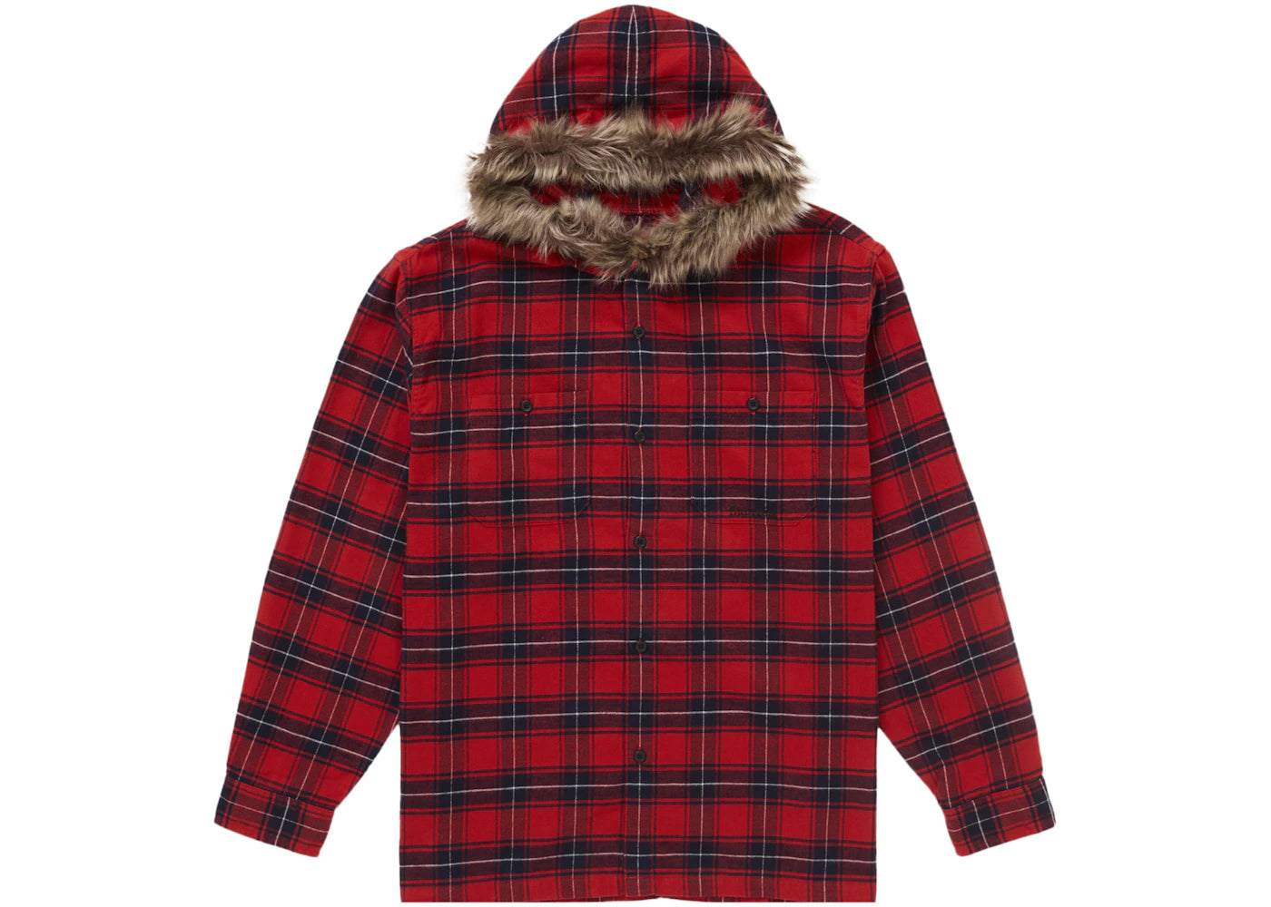 Supreme Fur Trim Flannel Hooded Shirt Red Plaid