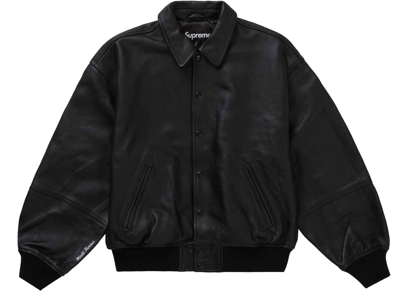 Supreme GORE-TEX Infinium WINDSTOPPER Leather Varsity Jacket Black