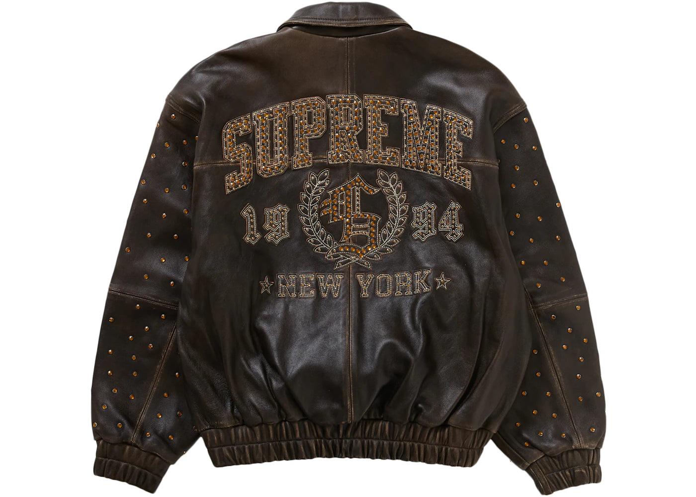 Supreme Gem Studded Leather Jacket Brown