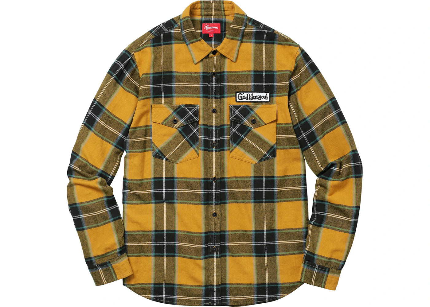 Supreme God Bless Plaid Flannel Shirt Gold