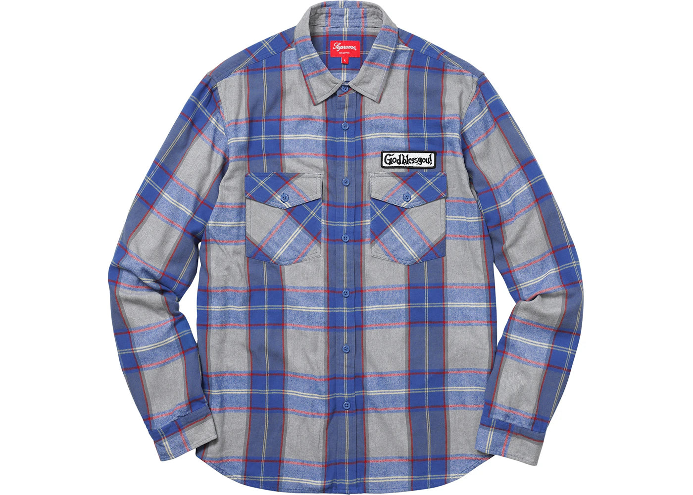 Supreme God Bless Plaid Flannel Shirt Royal