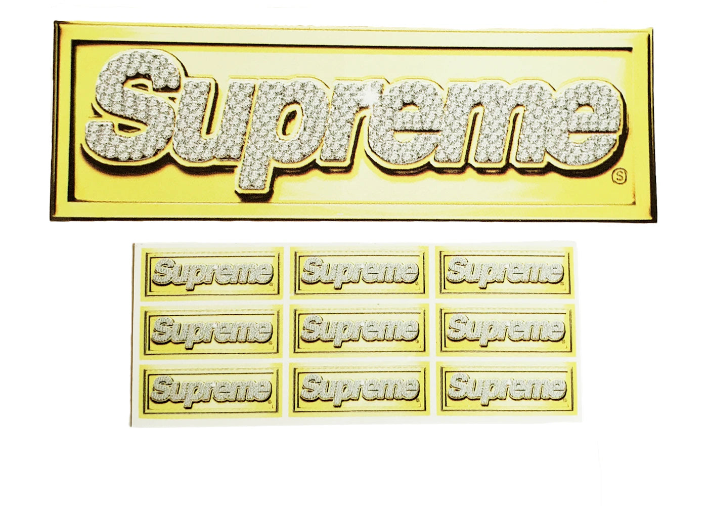 Supreme Gold Retro Bling Box Logo Sticker Set