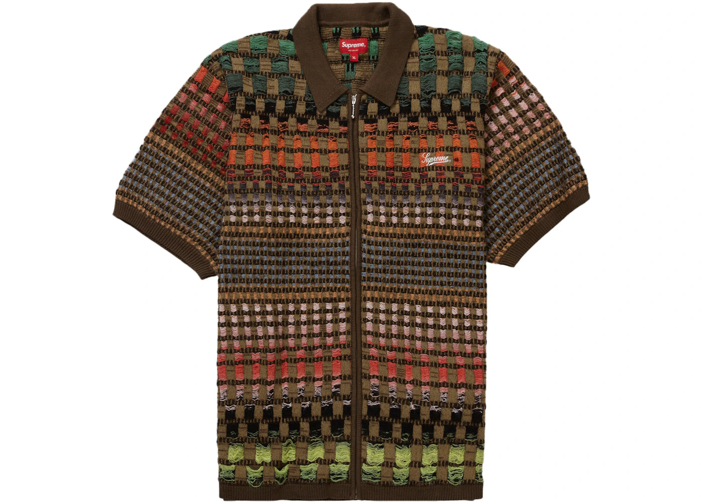Supreme Gradient Grid Zip Up Polo Brown