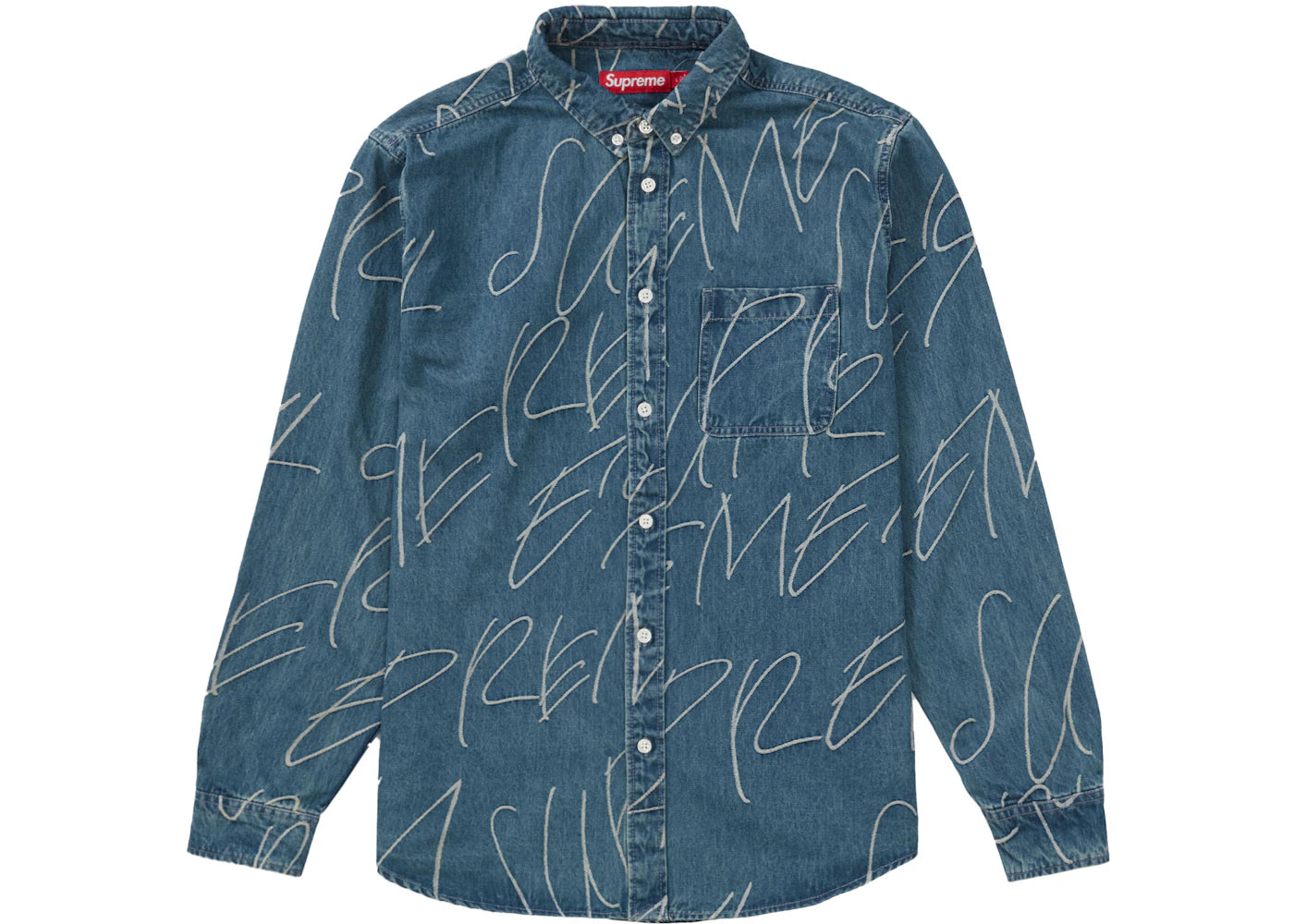 Supreme Handwriting Jacquard Denim Shirt Washed Indigo