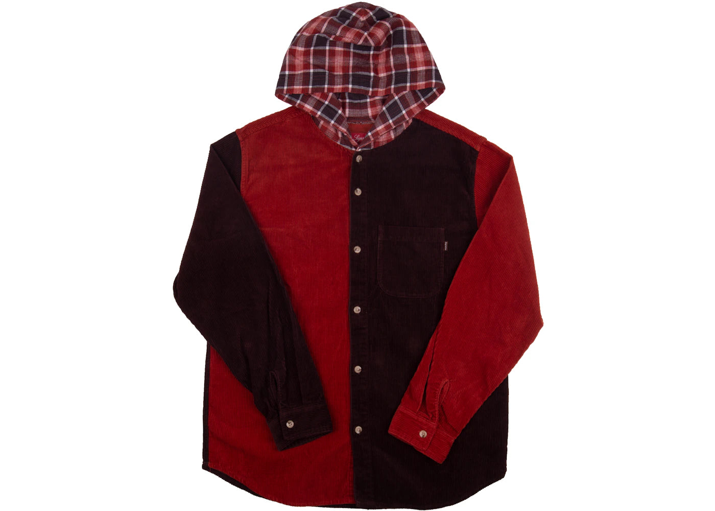 Supreme Hooded Color Blocked Corduroy Shirt Orange/Burgundy
