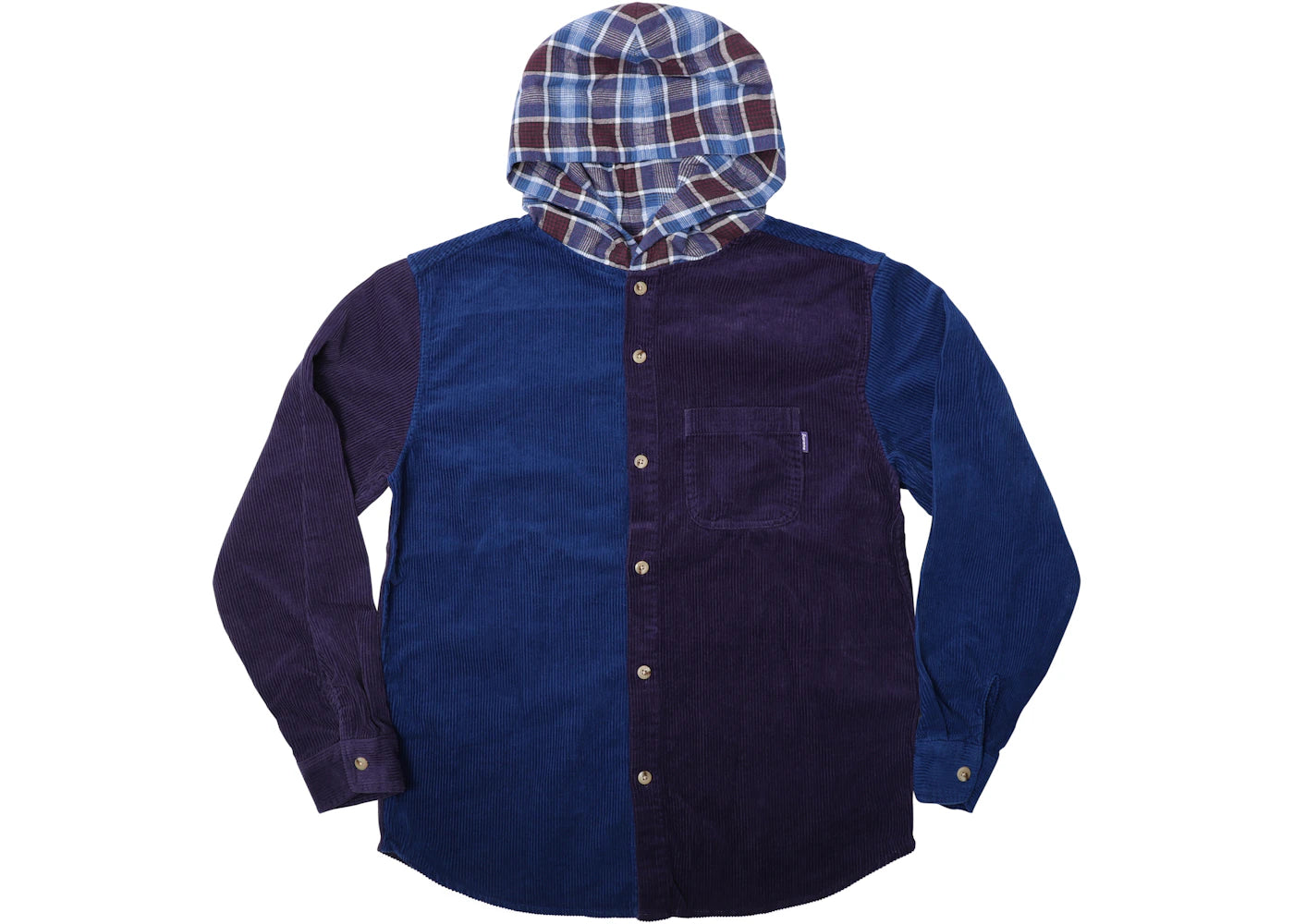 Supreme Hooded Color Blocked Corduroy Shirt Royal/Purple