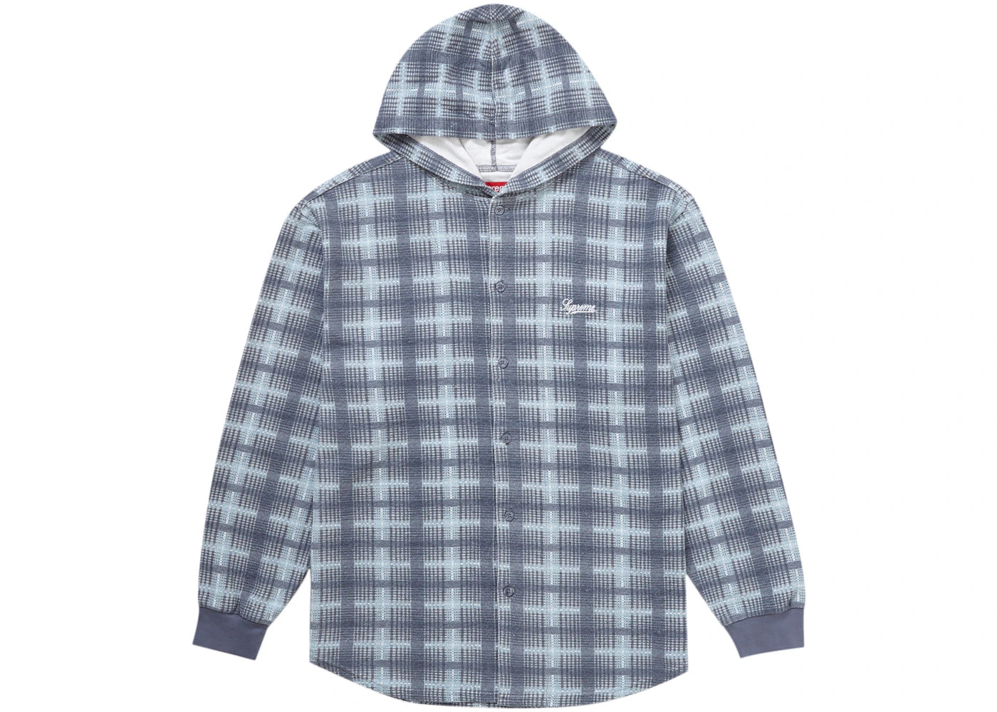 Supreme Hooded Plaid Knit Shirt Blue