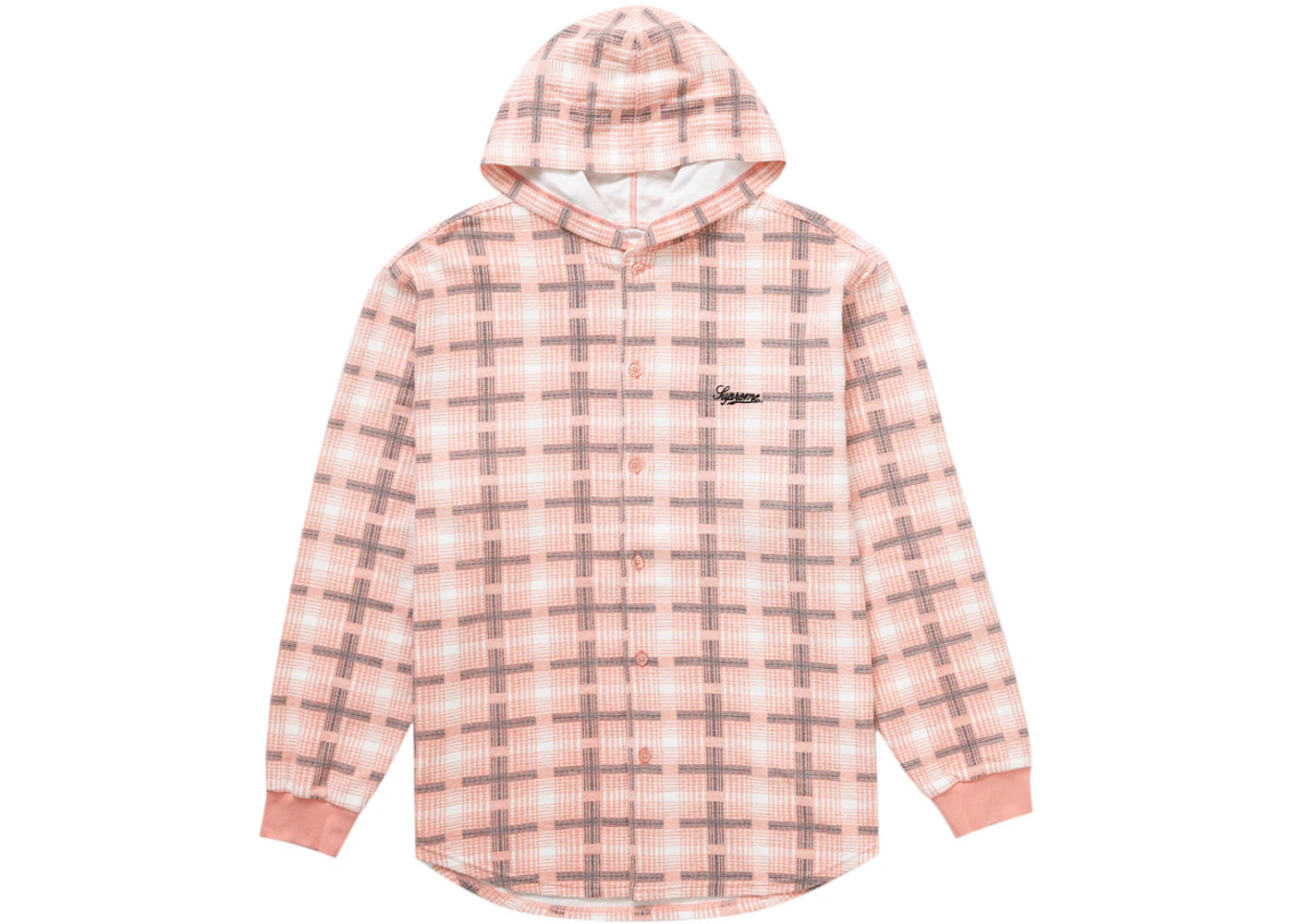 Supreme Hooded Plaid Knit Shirt Pink
