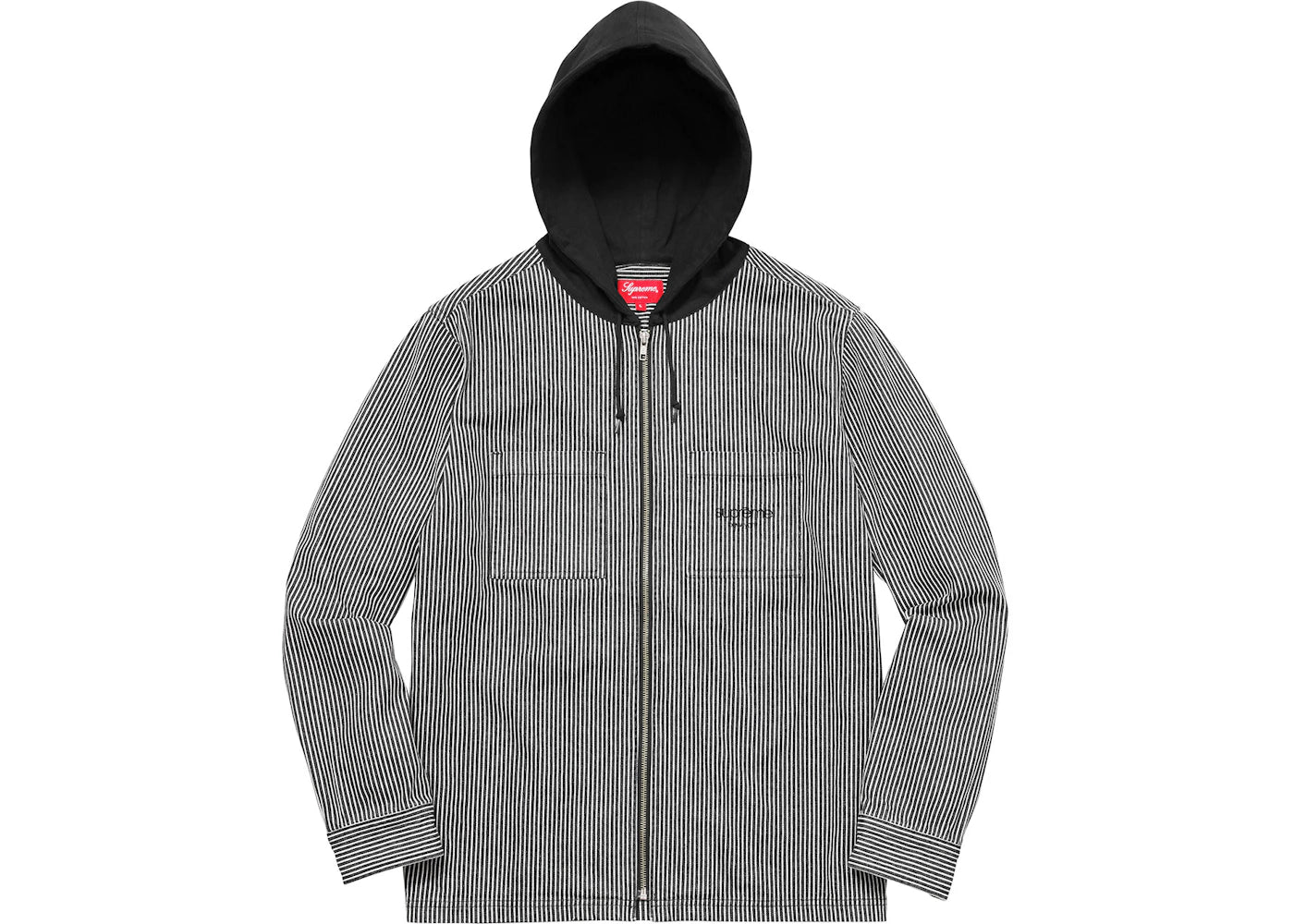 Supreme Hooded Stripe Denim Zip Up Shirt Black
