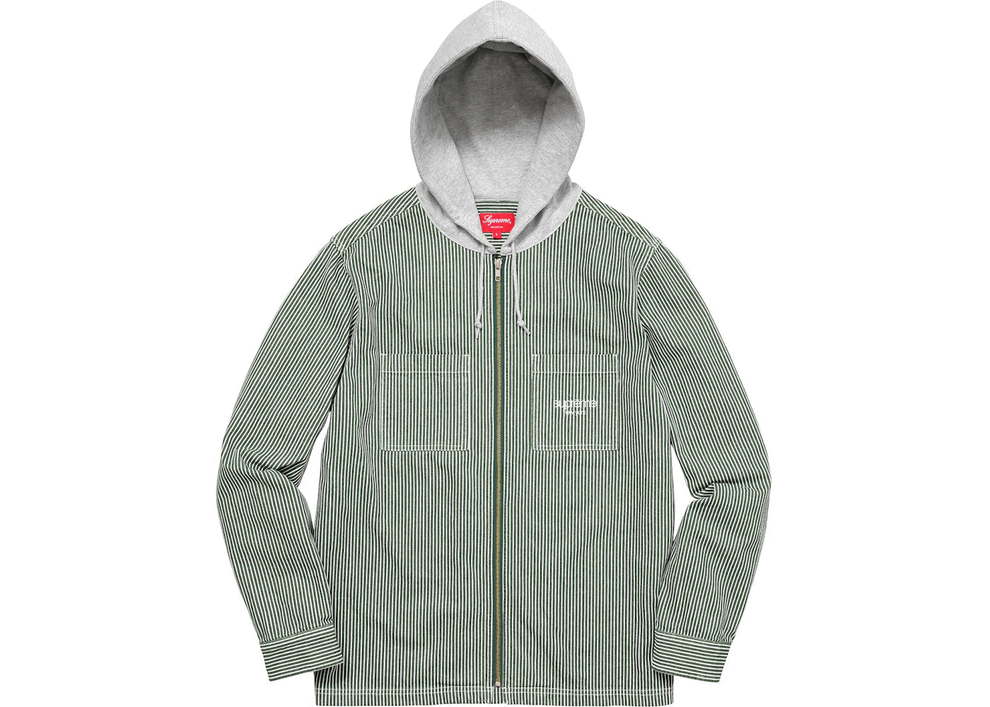 Supreme Hooded Stripe Denim Zip Up Shirt Green