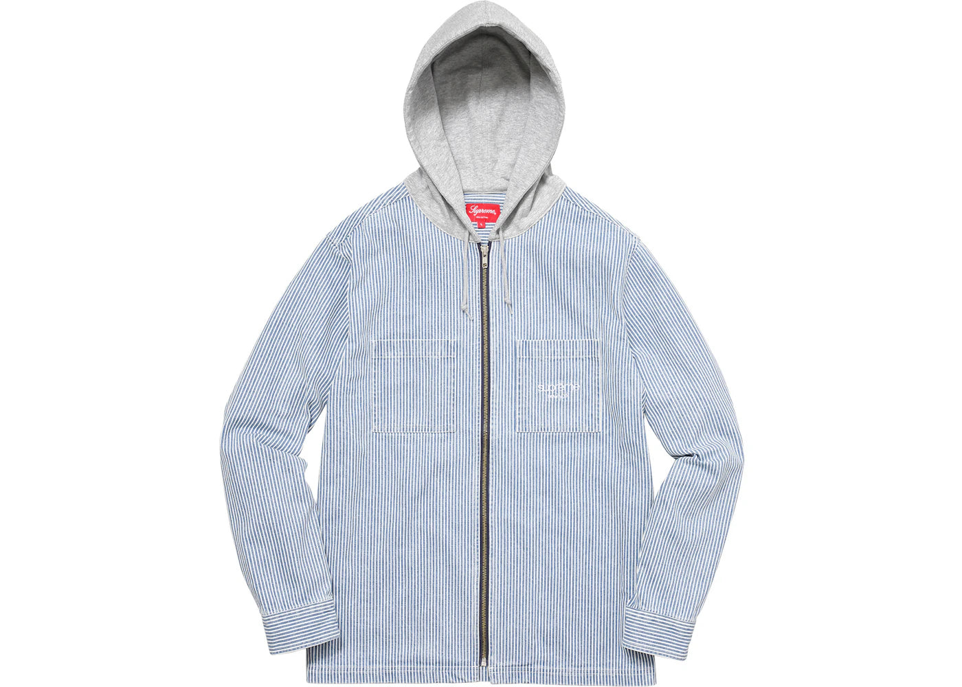 Supreme Hooded Stripe Denim Zip Up Shirt Navy