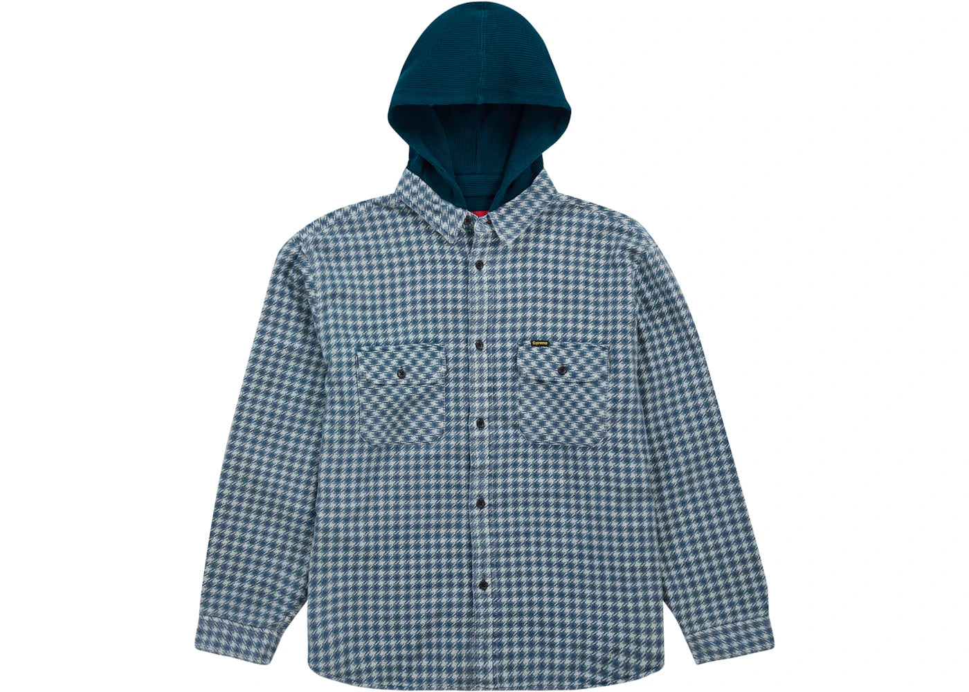 Supreme Houndstooth Flannel Hooded Shirt Light Navy