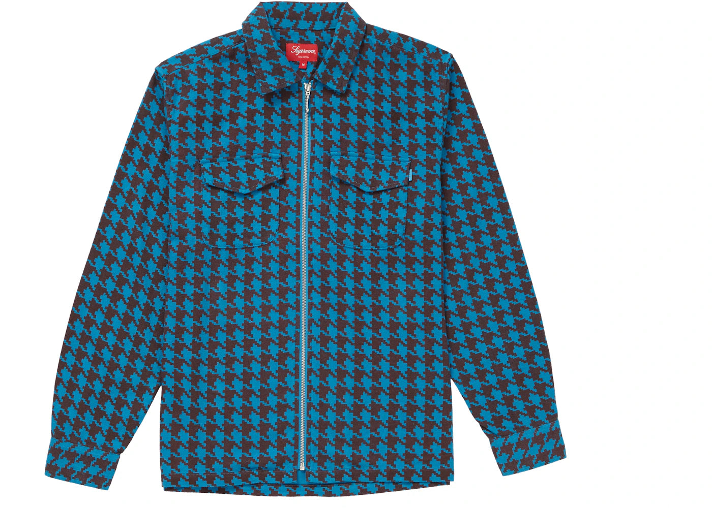 Supreme Houndstooth Flannel Zip Up Shirt Blue