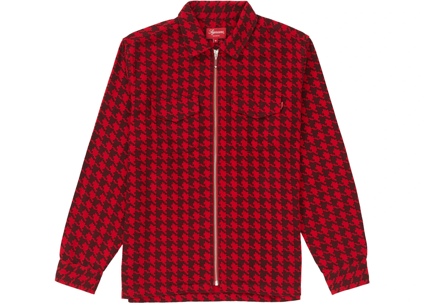 Supreme Houndstooth Flannel Zip Up Shirt Red