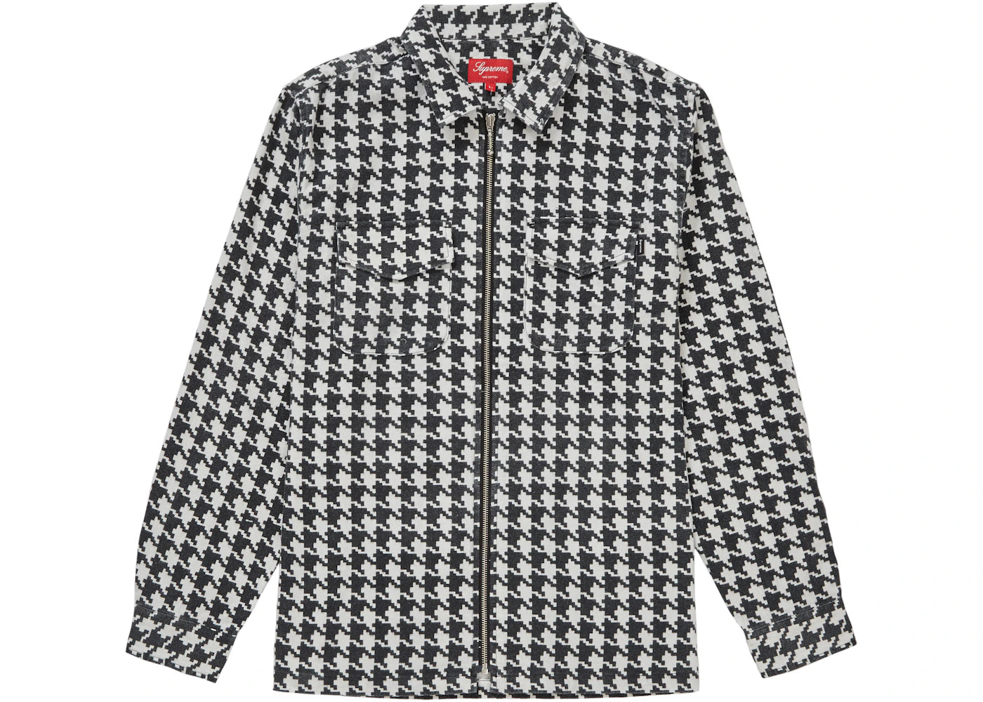 Supreme Houndstooth Flannel Zip Up Shirt White