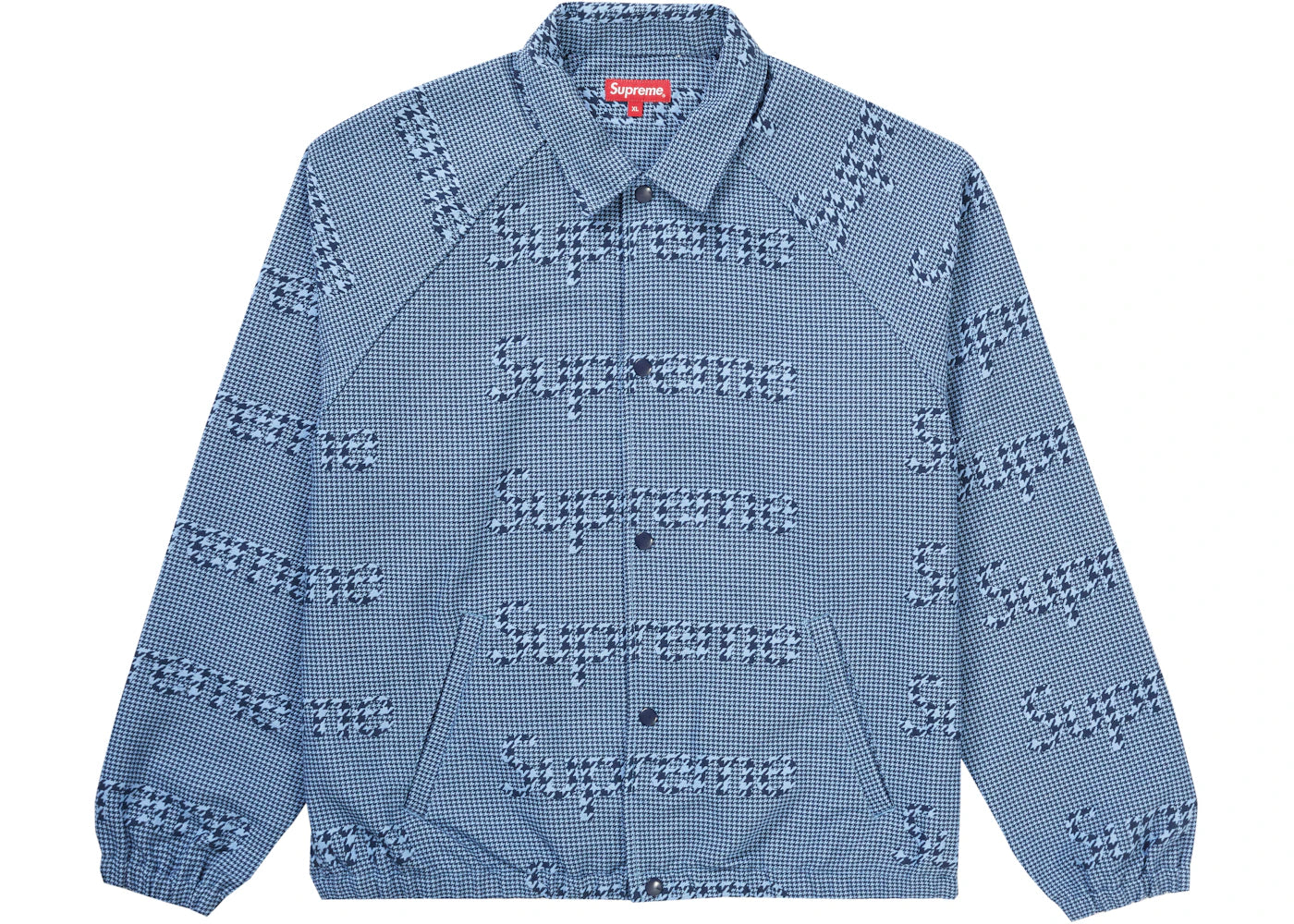 Supreme Houndstooth Logos Snap Front Jacket Blue