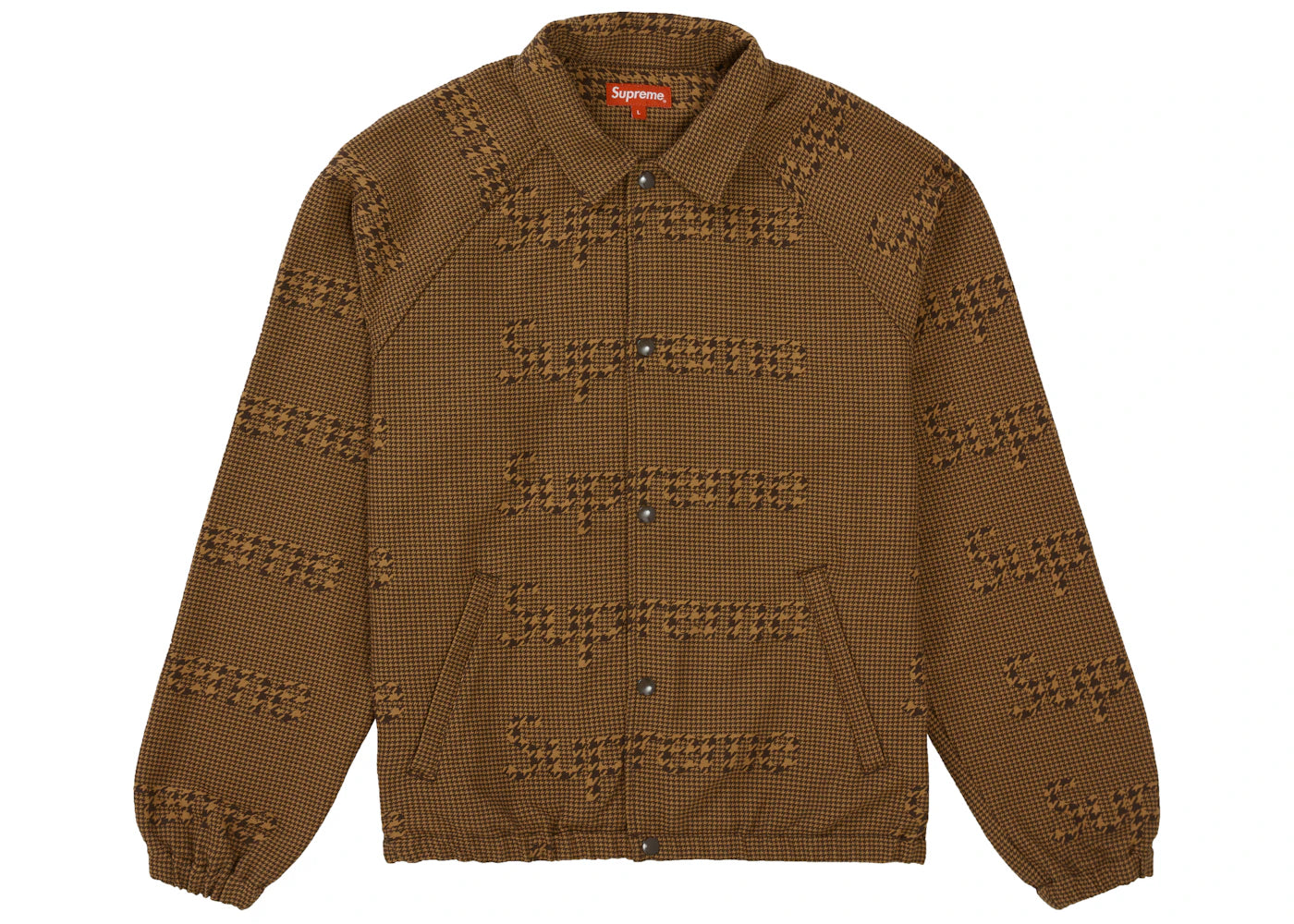 Supreme Houndstooth Logos Snap Front Jacket Brown