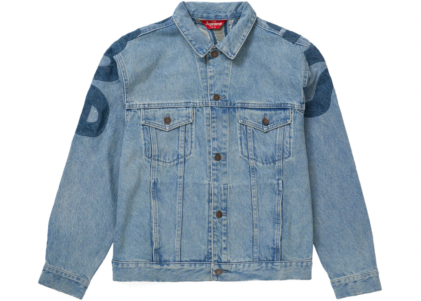 Supreme Inset Logo Denim Trucker Jacket Washed Blue