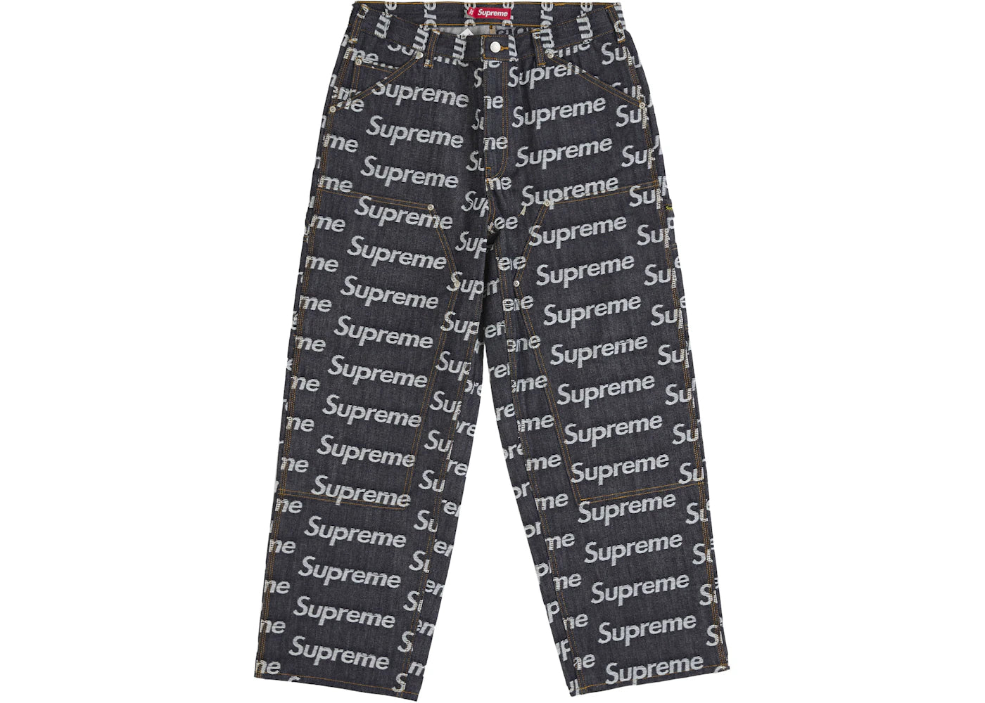 Supreme Jacquard Logos Double Knee Denim Painter Jean Rigid Indigo