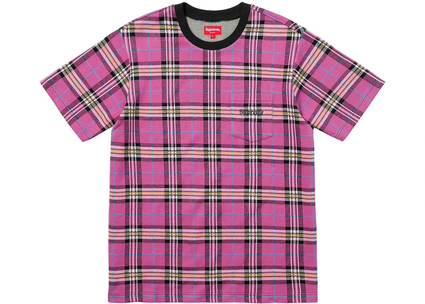 Supreme Jacquard Tartan Plaid Pocket Tee Pink