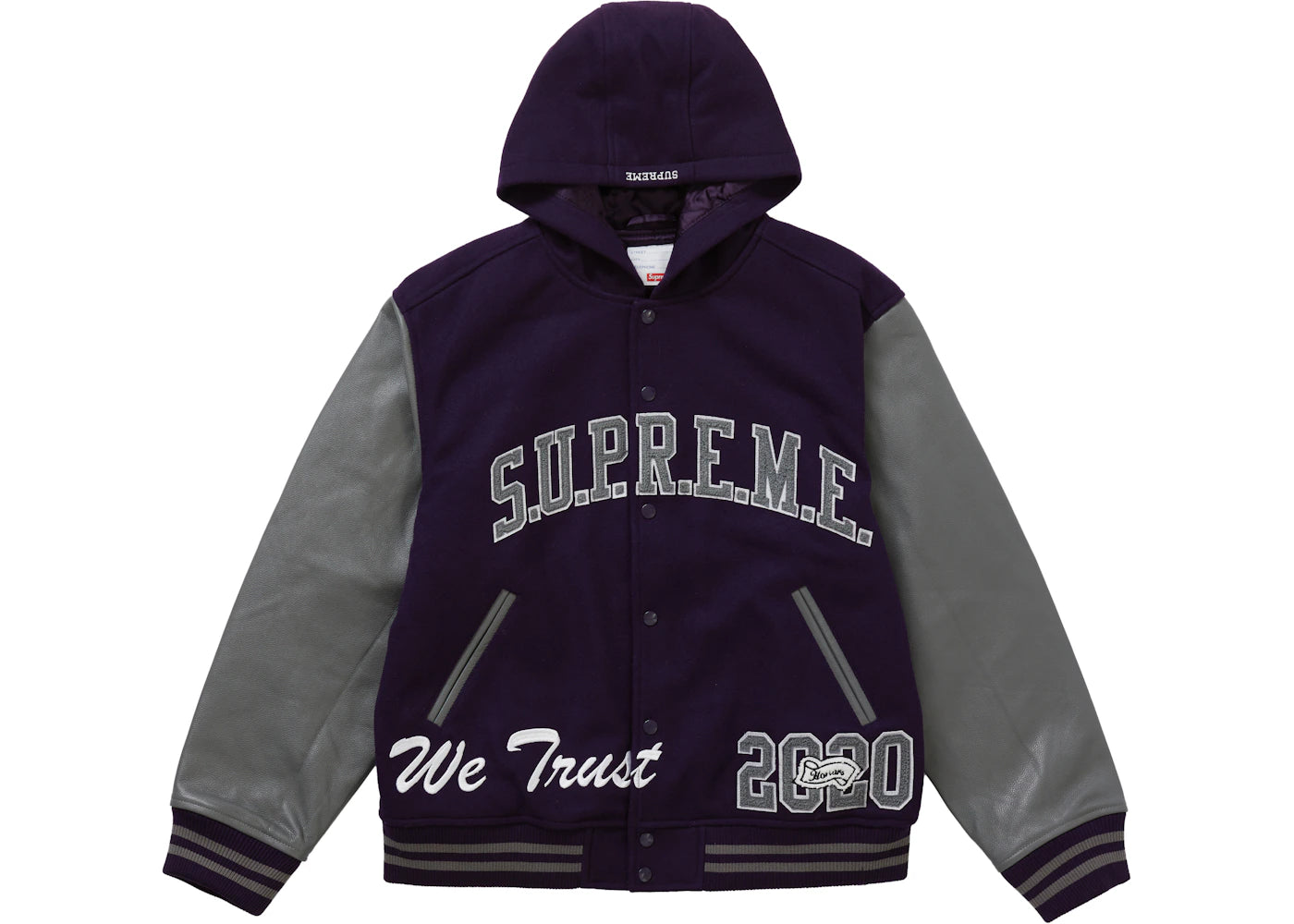 Supreme King Hooded Varsity Jacket Purple