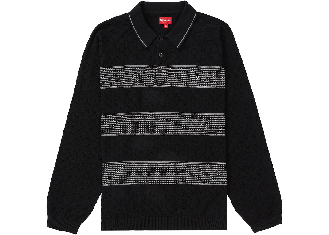 Supreme Knit Stripe L/S Polo Black