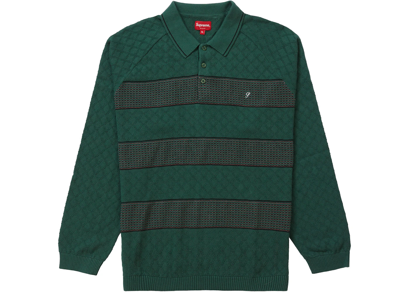 Supreme Knit Stripe L/S Polo Green